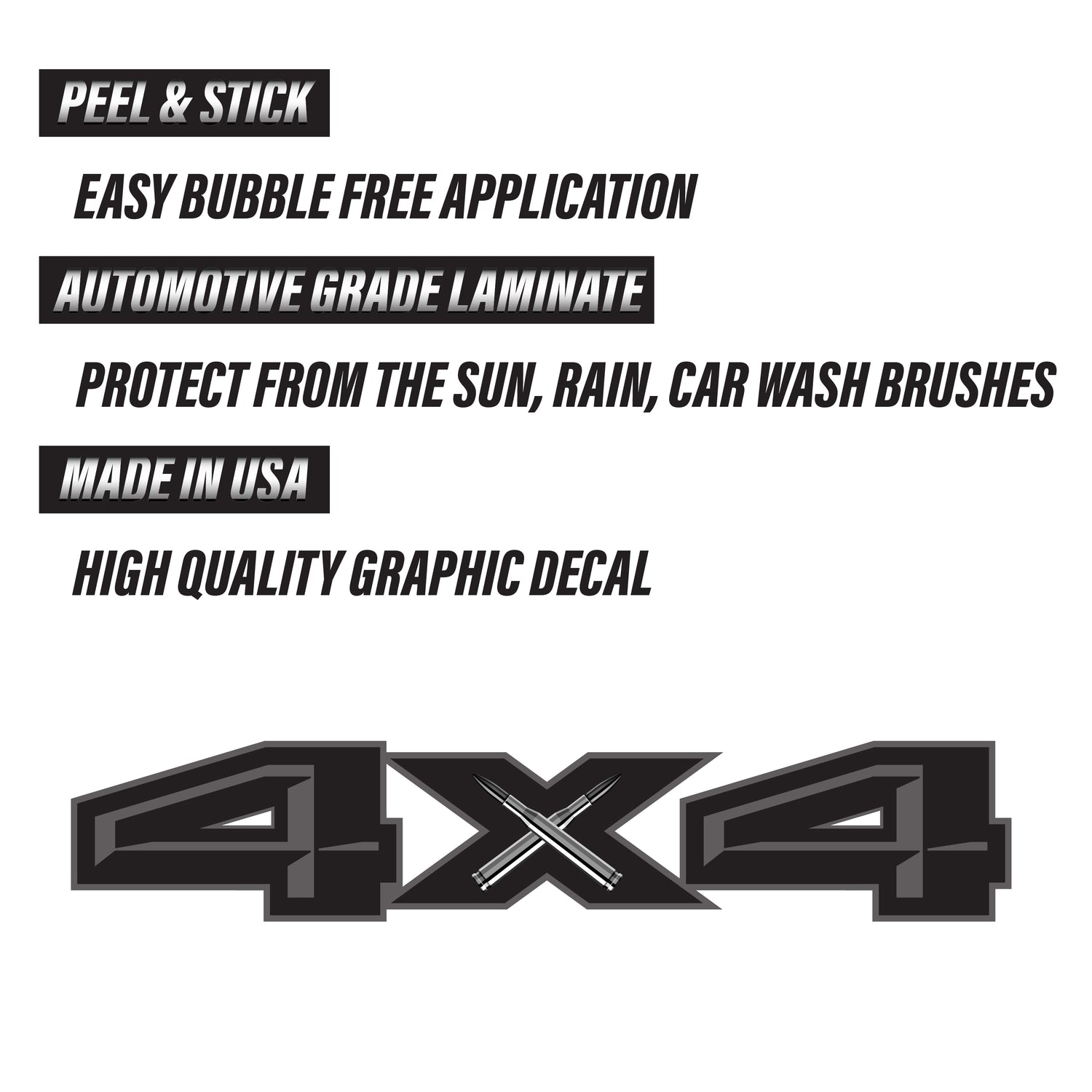 4X4 Decals Black Bullet Bedside Truck Stickers (2015, 2016, 2017, 2018) - TiresFX