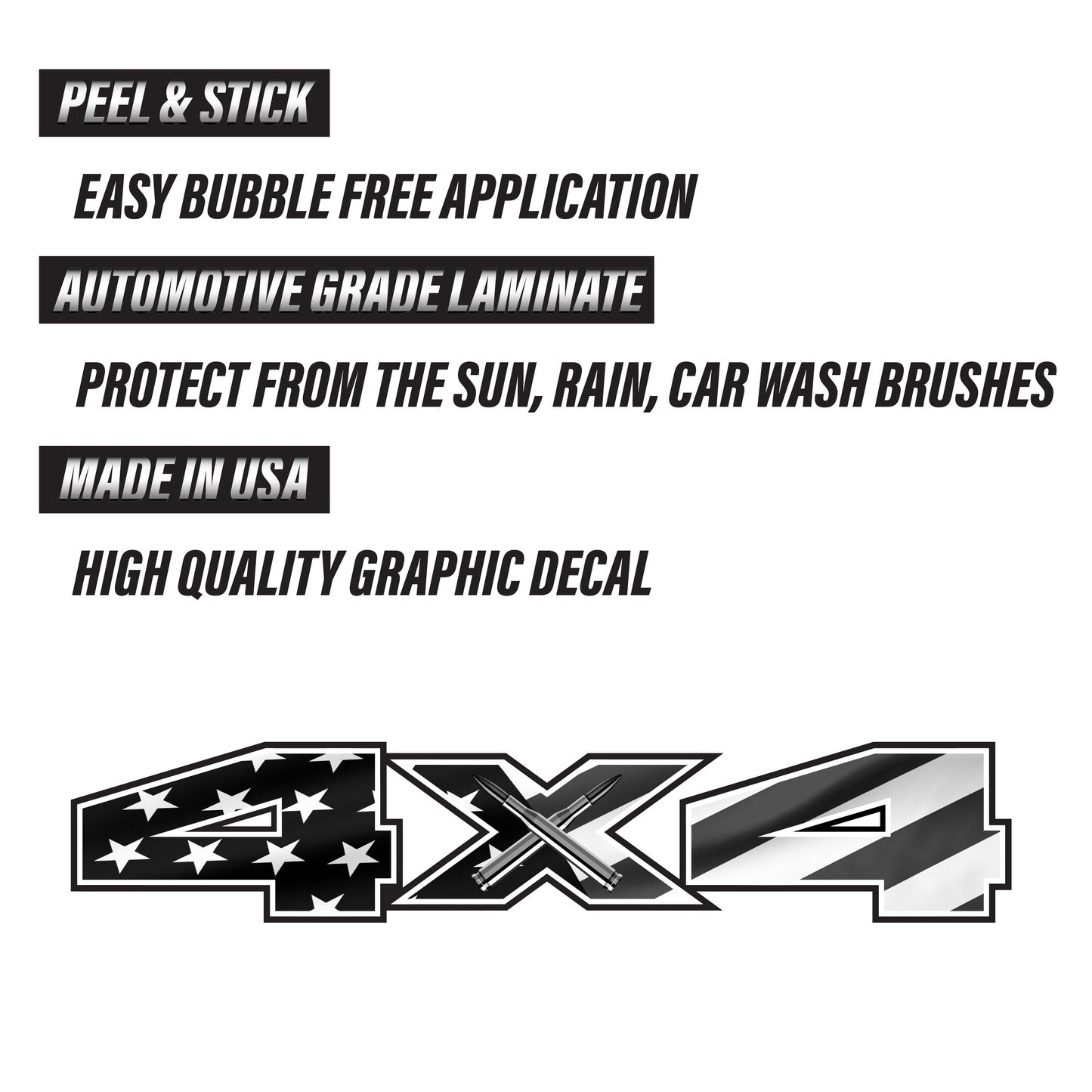 4X4 Decals Black USA Flag Bedside Truck Stickers (2015, 2016, 2017, 2018) - TiresFX