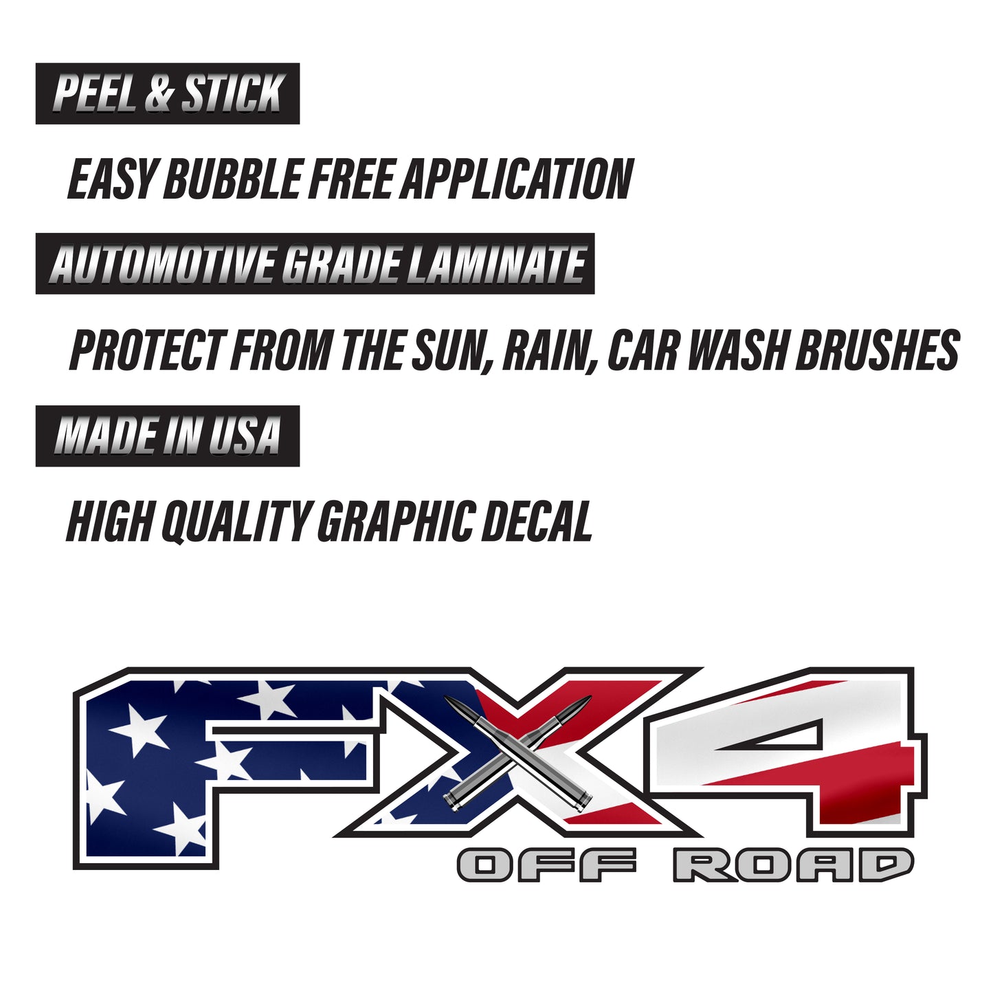 TIRESFX FX4 Off Road Decal USA Flag Replacement Sticker Ford F 150 Bedside Emblem for 4x4 Truck Super Duty F250 F350 F450 - TiresFX