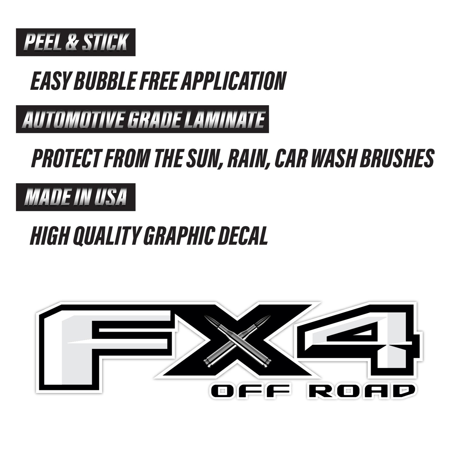 FX4 Off Road Bullets Decal Replacement Sticker Ford F 150 Bedside Emblem for 4x4 Truck Super Duty