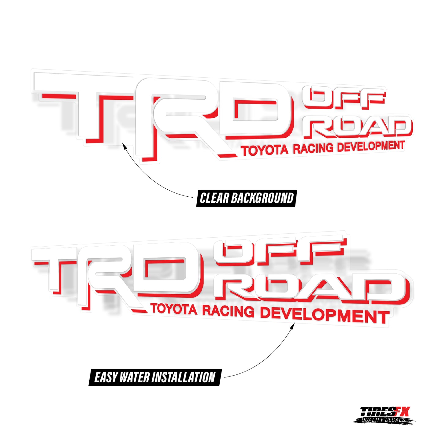 TRD Offroad Decals for Tacoma Bed, 4x4 Racing Development Sticker | Set of 2 White-Red - TiresFX