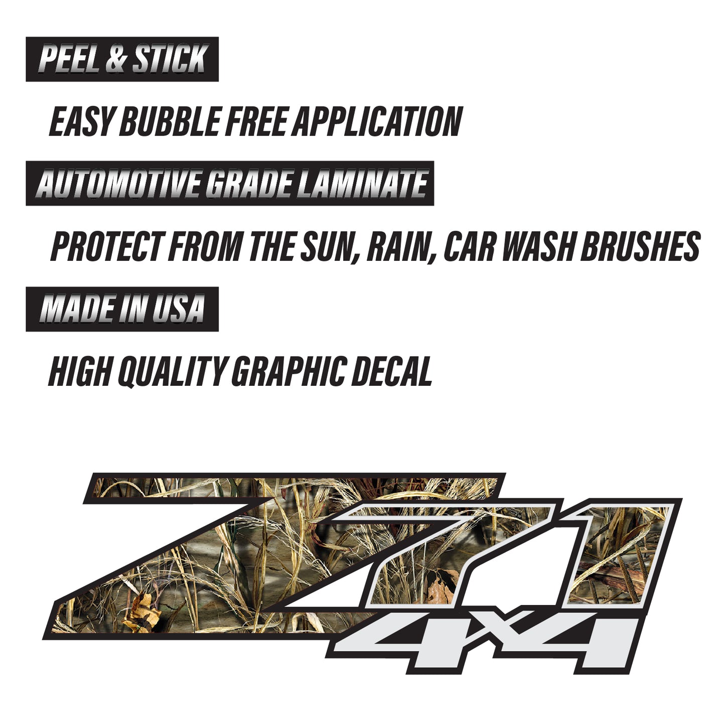 Z71 4x4 Realtree Camo (Set of 2 Decals) - F - 1500 2500 HD Stickers - TiresFX