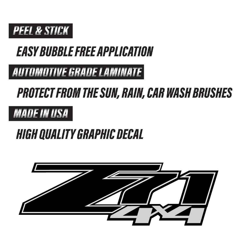 Z71 4x4 Black Blackout - F - 1500 2500 HD Stickers - TiresFX