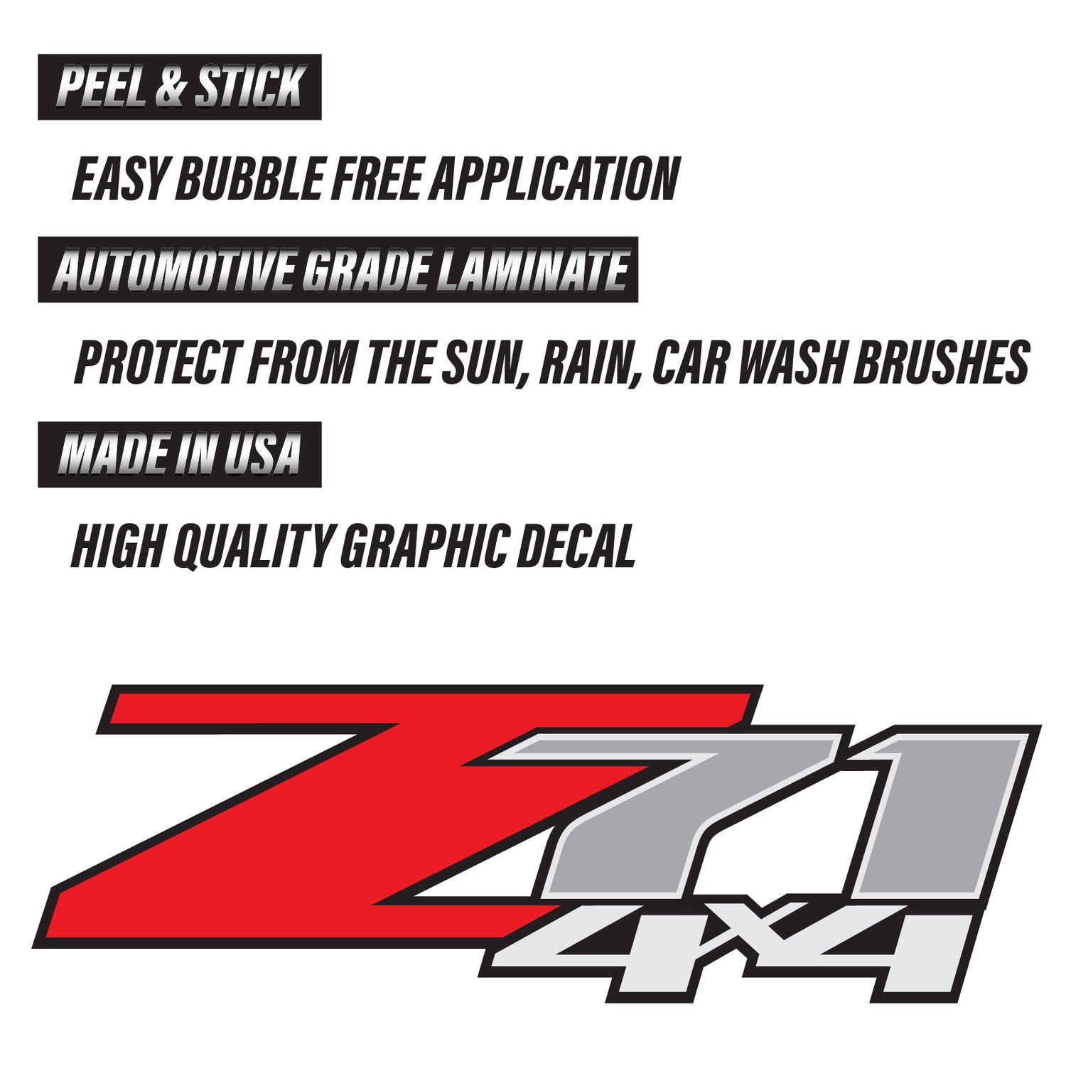 Z71 4x4 (Set of 2 Decals) - F - 1500 2500 HD Stickers - TiresFX