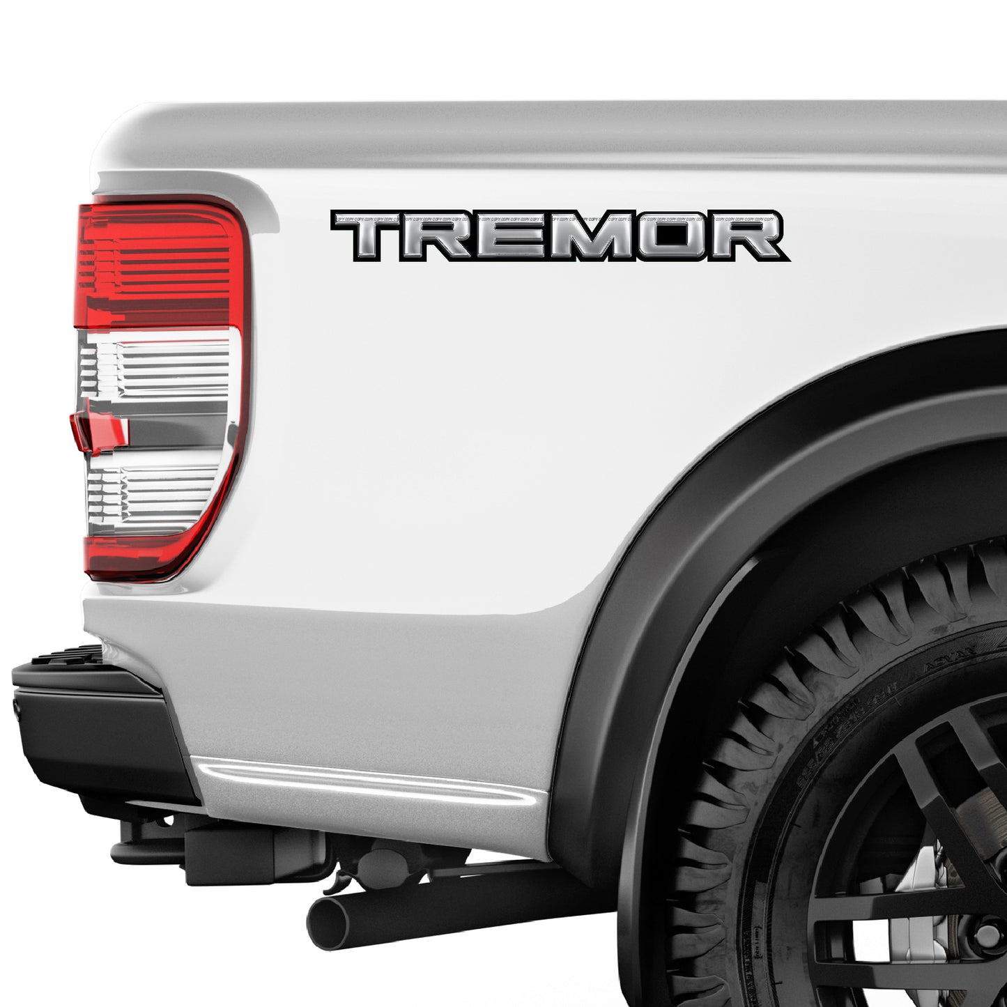 Tremor Metal Decals Truck Bed Side Stickers Ford F150 F250 / Silver