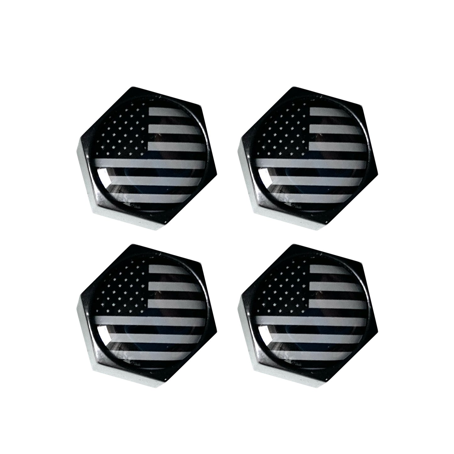 American Flag Valve Stem Cap - Black Subdued Aluminum with Rubber Ring Tire Wheel Rim Dust Cover fits Cars, Trucks, Bikes, Motorcycles, Bicycles - (4 Pack) - TiresFX