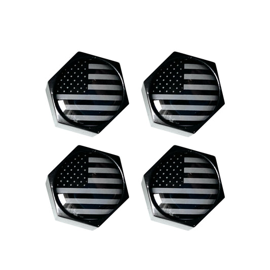 American Flag Valve Stem Cap - Black Subdued Aluminum with Rubber Ring Tire Wheel Rim Dust Cover fits Cars, Trucks, Bikes, Motorcycles, Bicycles - (4 Pack) - TiresFX