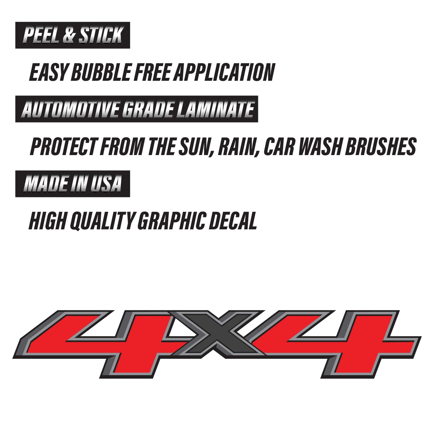 Vinylmark Glossy Black 4x4 Bedside Decals For Chevy GMC - 2015+ Left & Right
