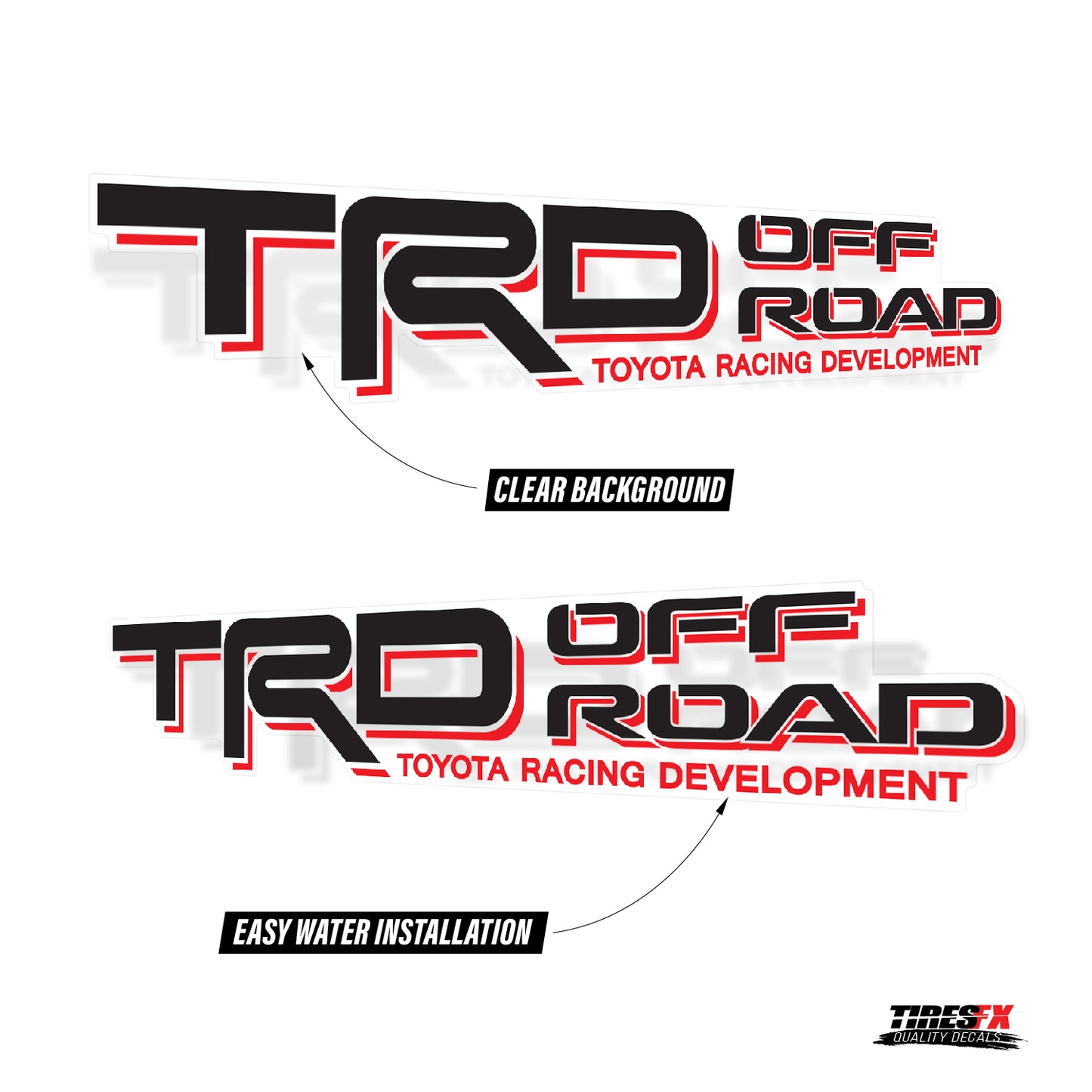 TRD Offroad Decals for Tacoma Bed, 4x4 Racing Development Sticker | Set of 2 Black-Red - TiresFX