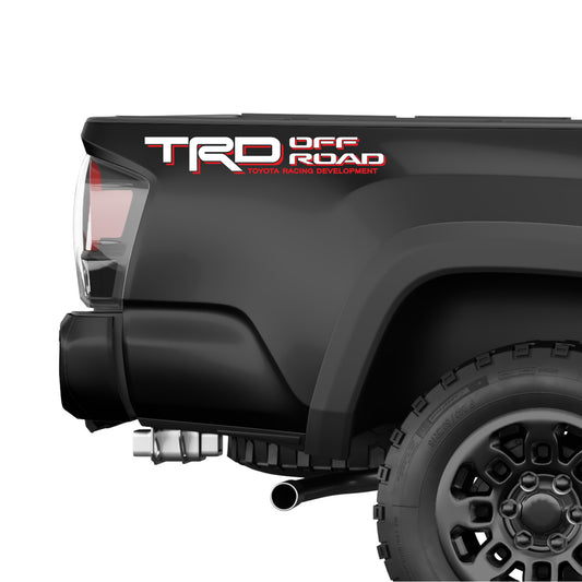 TRD Offroad Decals for Tacoma Bed, 4x4 Racing Development Sticker | Set of 2 White-Red - TiresFX