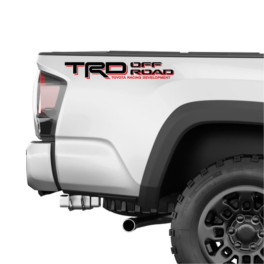 TRD Offroad Decals for Tacoma Bed, 4x4 Racing Development Sticker | Set of 2 Black-Red - TiresFX