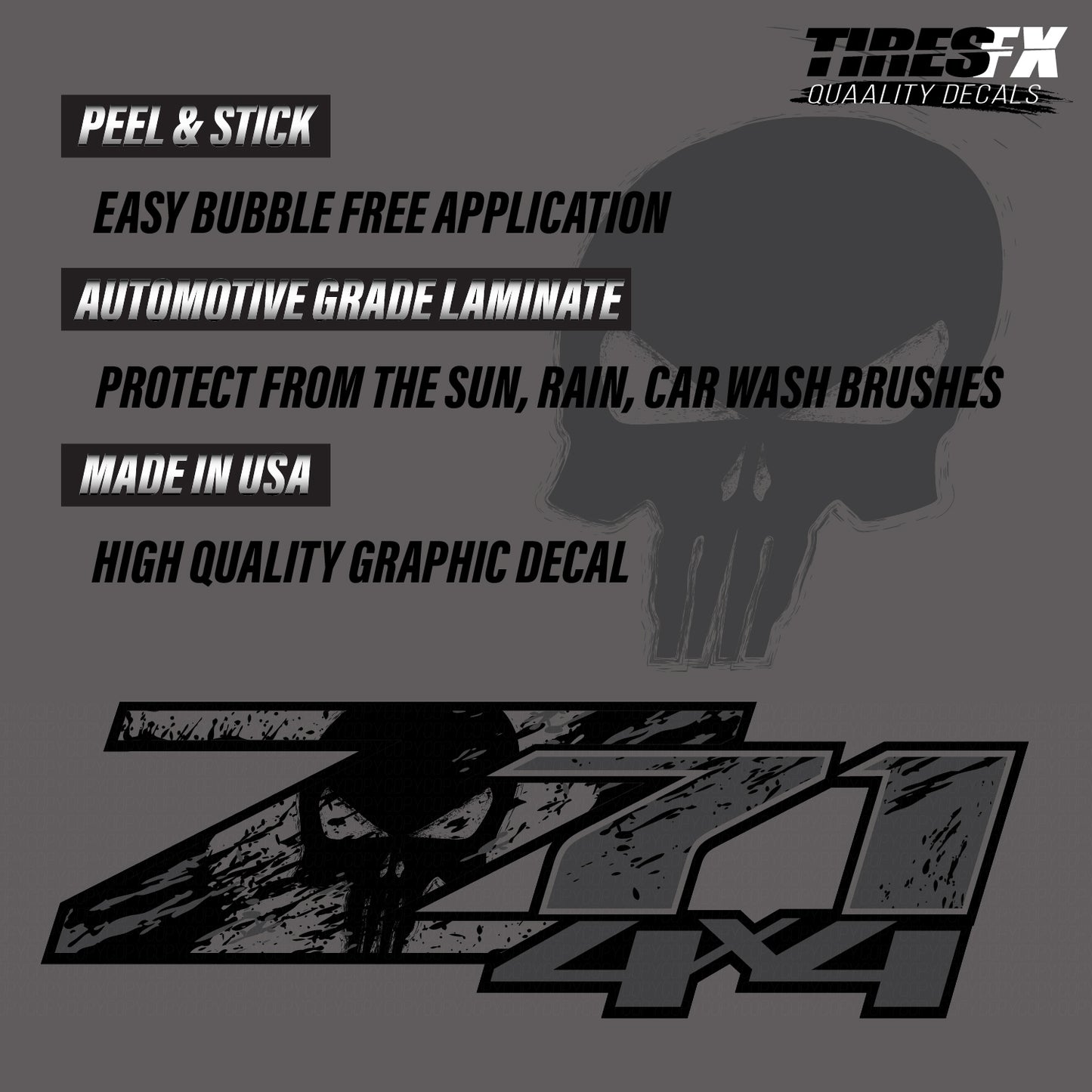 Z71 4x4 Decals Black Skull Sticker - TiresFX