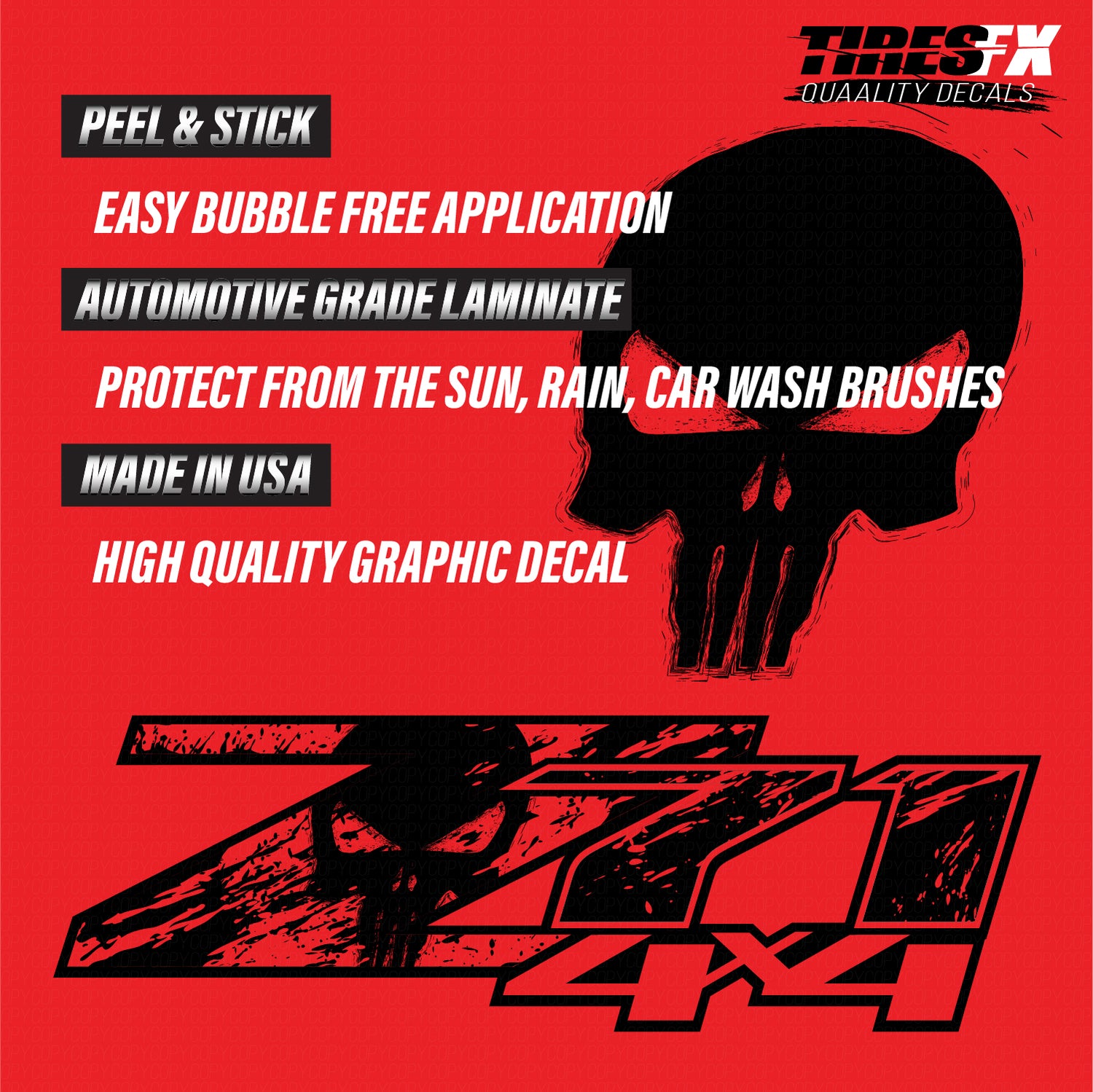 Z71 4x4 Decals Red Skull Sticker - TiresFX