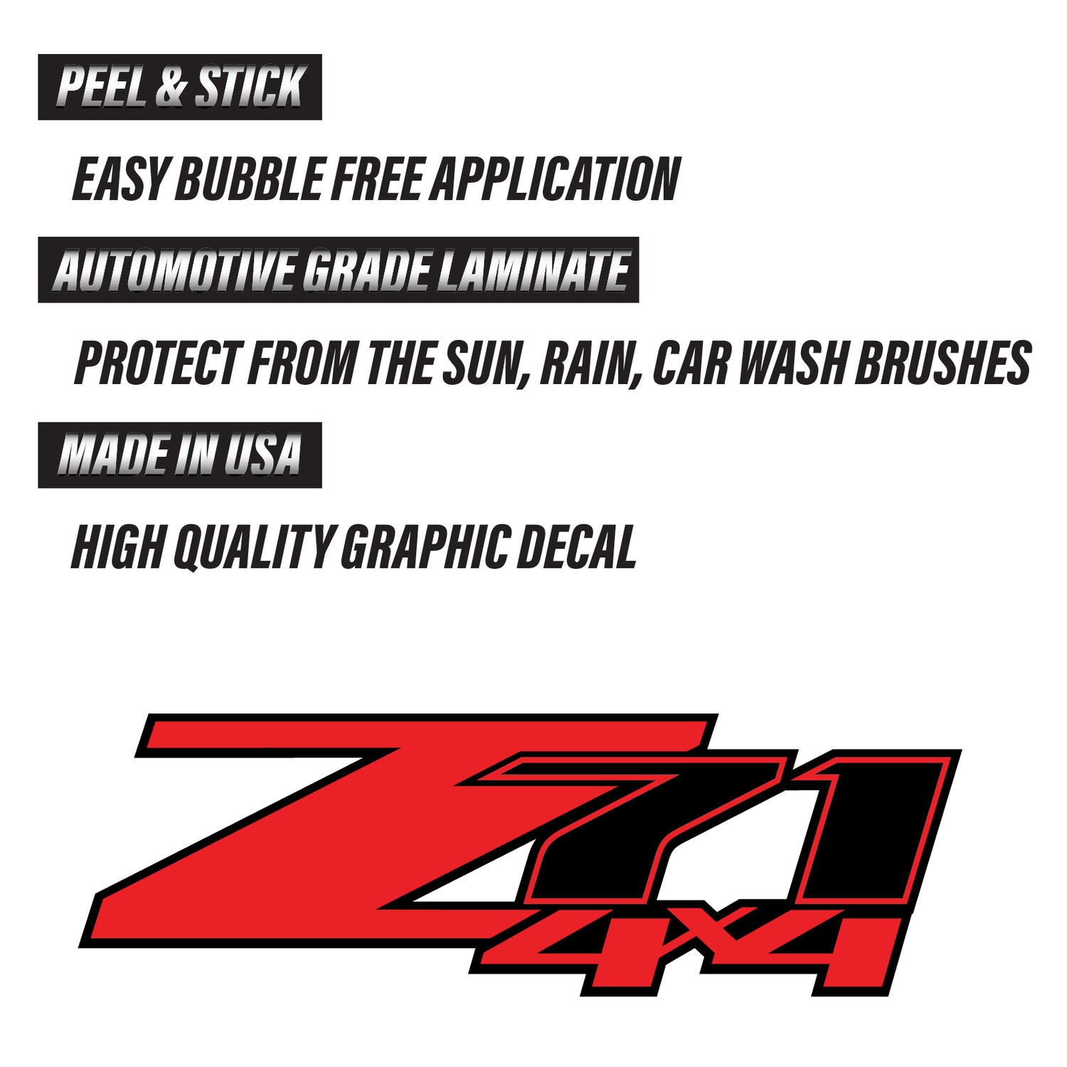 Z71 4x4 Red Black - F - 1500 2500 HD Stickers - TiresFX