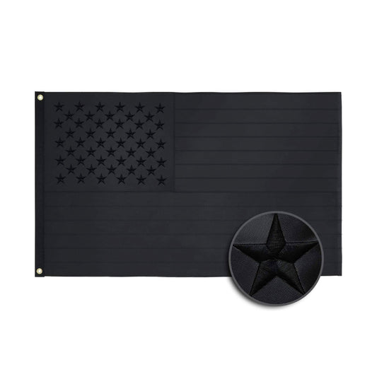 All Black American Flag Embroidered Stars 3x5 Ft - TiresFX