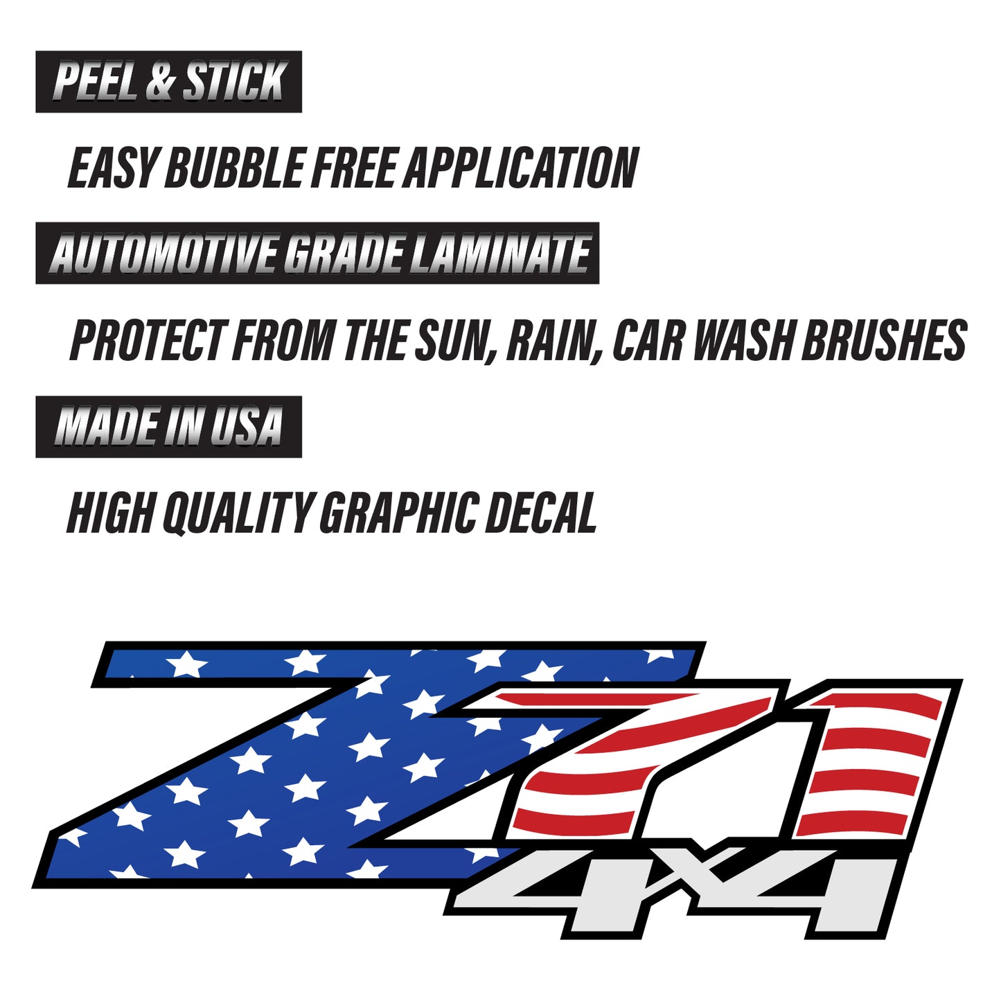 Z71 4x4 USA Flag Decals - F - 1500 2500 HD Stickers - TiresFX